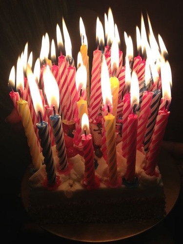 birthday cake with many candles