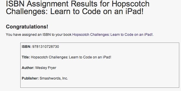 ISBN from Smashwords for Hopscotch Challenges