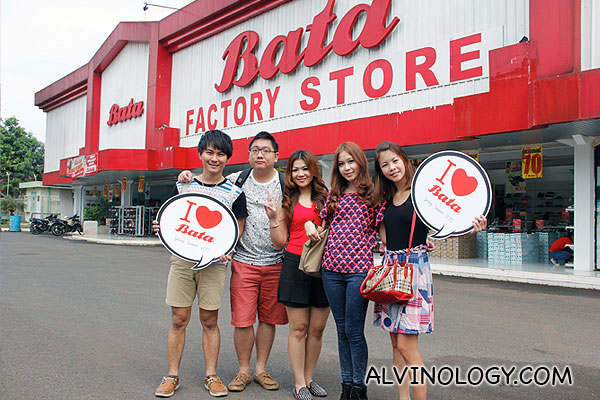 Me with my travel group, in front of the Bata Factory Store beside the factory itself 
