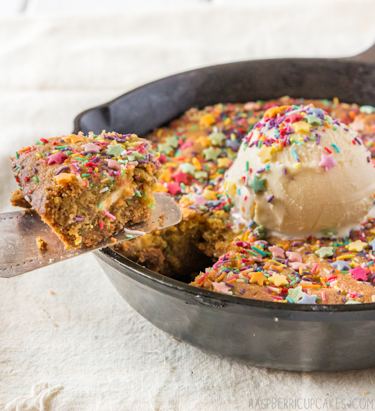 Funfetti Skillet Cookie with White Chocolate Chips
