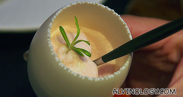 Another of the Aperitif, served in a cut egg shell 