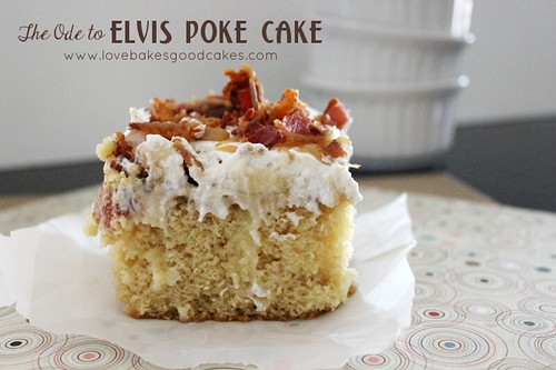 The Ode to Elvis Poke Cake on wax paper.