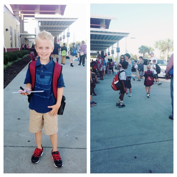 Off he goes! No tears from either of us. #firstday #firstgrade