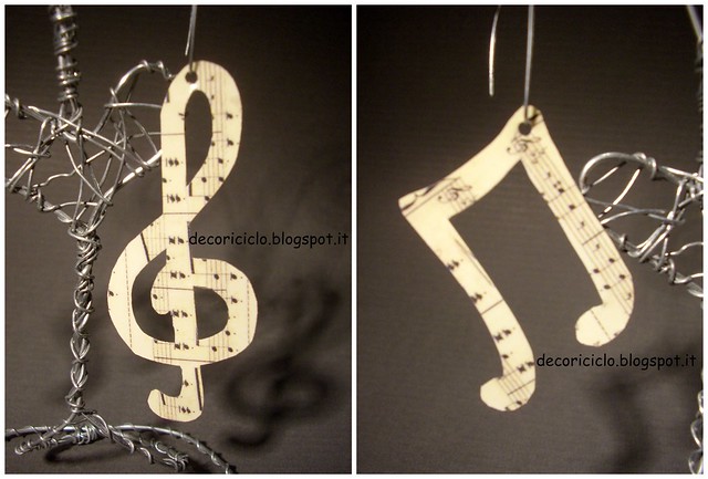 Collage orecchini musicali plastica adesiva e carta