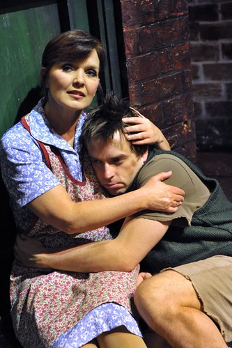 Maureen Nolan as Mrs Johnstone & Sean Jones as Mickey. Production Photo.