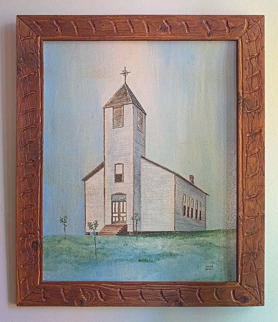 Saint Anthony Roman Catholic Church, in Glennon, Missouri, USA - painting of old church