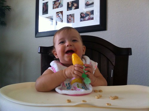 Dakota eating a homemade mango Popsicle.