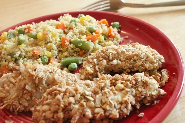 Pretzel Coated Chicken with Cous Cous