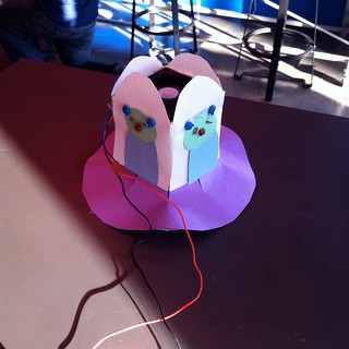 Hoverbot decorated as UFO using constuctionpaper and components