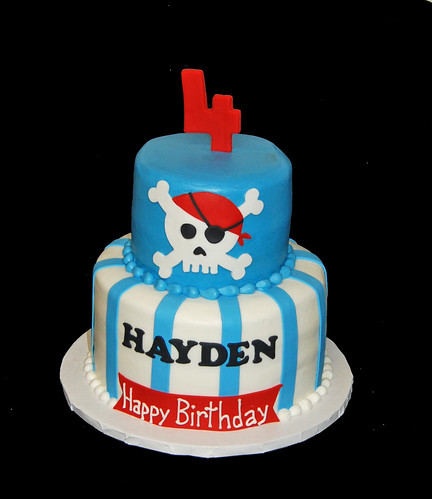 4th birthday Aqua Blue and Red Pirate Themed Birthday Cake
