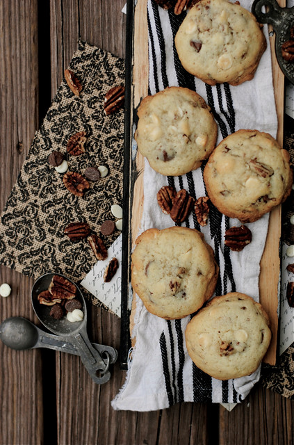 Chocolate and White Chocolate Chip Pecan Cookies