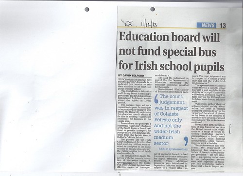 dec 11 2013  SEELB reply untruthfully on Killough Irish school bus discrimination
