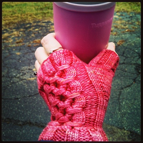 Day 6 #yarnpadc Mittens/Gloves LOVE my #SmockedGauntlets #fingerlessmitts #knitstagram #knitting