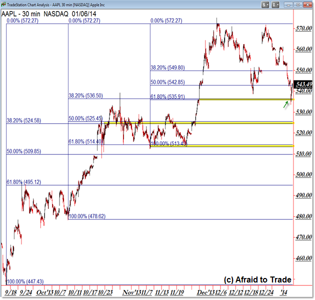 Apple AAPL Fibonacci Confluence Reference Level Intraday Trading Chart