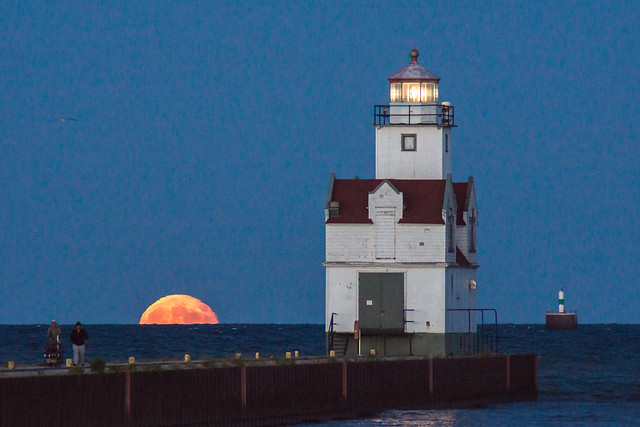 Lighthouse, Full Moon, Lake Michigan, Kewaunee, WI
