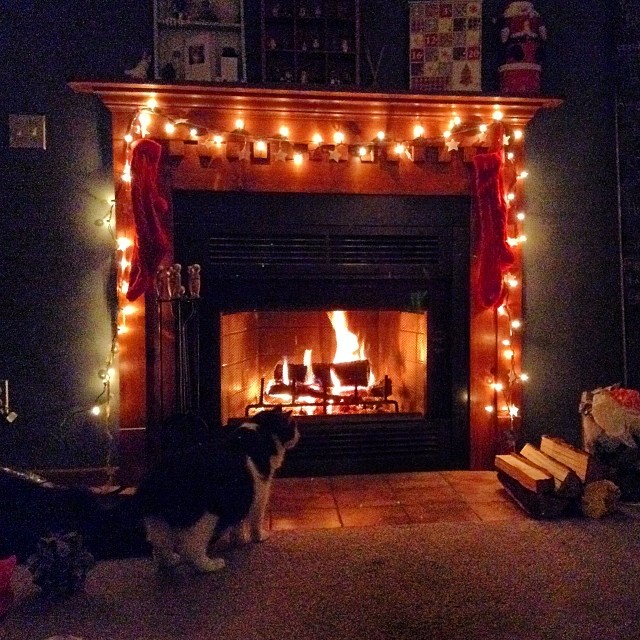 Our very first fire ever, in our #fireplace. Tonight we are decorating, listening to #Christmas music and even sipping holiday drinks.