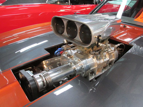 The engine on a restored 1968 Chevrolet Camaro pro street muscle car on display /  for sale.  The Volo Auto Museum.  Volo  Illinois.  June  2013. by Eddie from Chicago