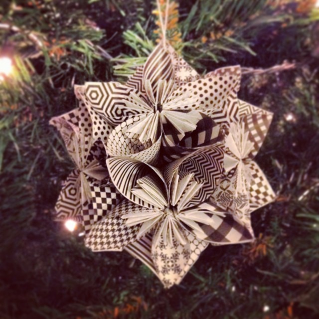 Our annual #kusudama ornament. We've made one every year, starting in 2008. Our first one was an oops and ended up being about 10" in diameter, too big and heavy for the tree. #robayrekusudama