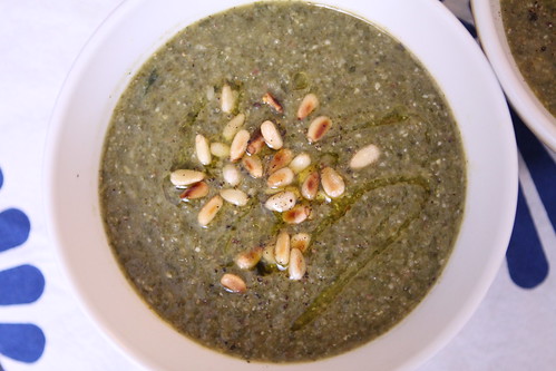 Lettuce Soup with Toasted Pine Nuts and Olive Oil