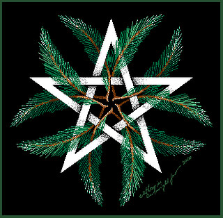 pentagram with evergreens