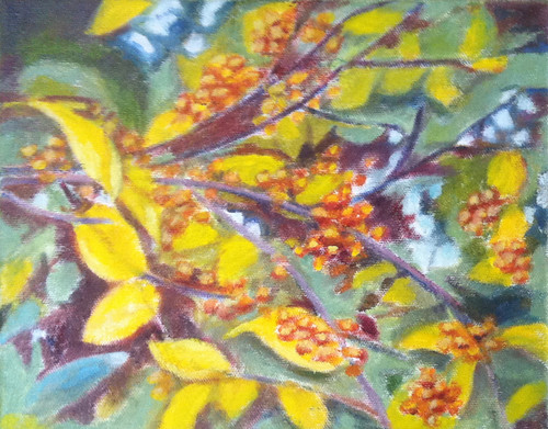 Branch with Golden Berries (Oil Bar Painting as of Dec. 15, 2013) by randubnick