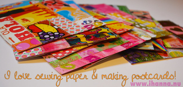 Paper Patchwork Postcards - I love sewing paper & making postcard, blog post by iHanna #DIY