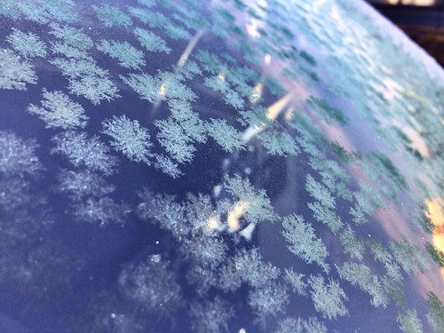 Ice crystals on car windshield
