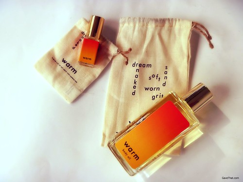 Warm Perfume and Body Oil in thair cloth gift bags on Gift Style Blog Gave That