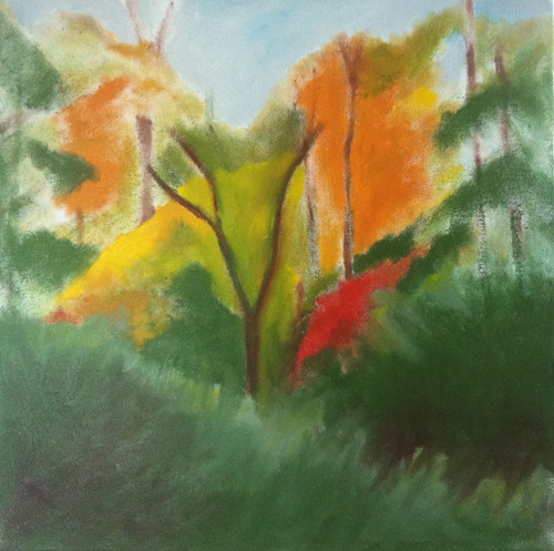 Red Leaves in the Woods (Oil Bar Painting as of May 31, 2013) by randubnick