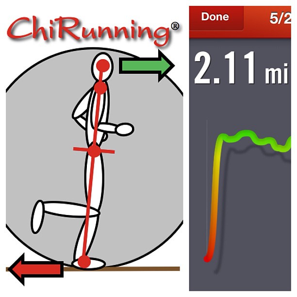 2 quick miles on the treadmill before dinner. I'm really liking this Chi Running technique... book is by Danny Dreyer. #motherrunner #chirunning