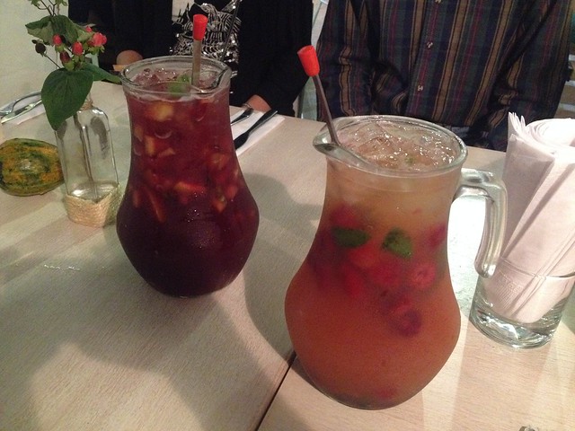 Pitchers of red (left) and rose (right) sangria