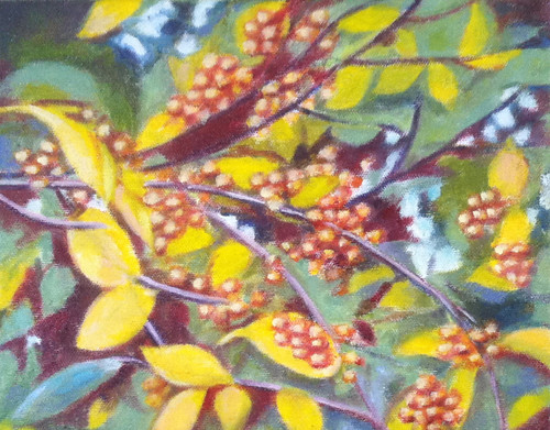 Branch with Golden Berries (Oil Bar Painting) by randubnick