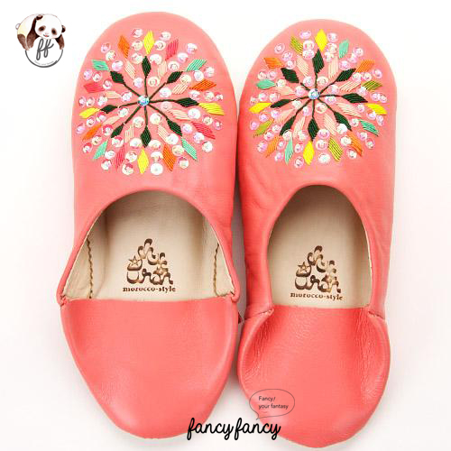 79.繽紛糖果MIX亮片刺繡皮拖鞋(摩洛哥製)-粉紅色