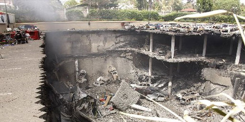 The collapsed roof at the Westgate Mall in Nairobi, Kenya. The roof was damaged during the final assault to end the siege. by Pan-African News Wire File Photos