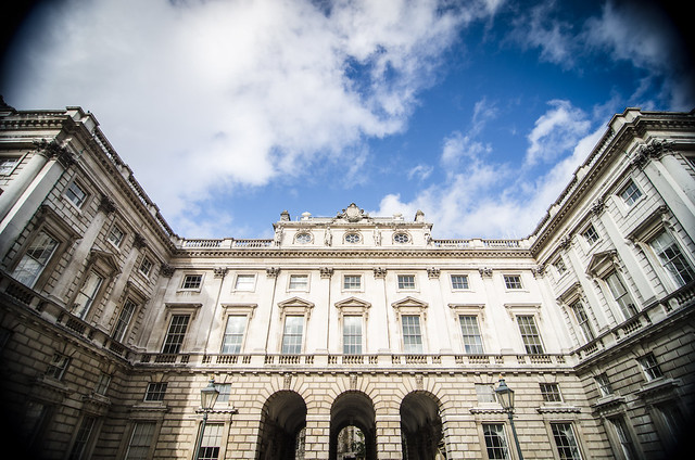 A wide angle view of Somerset House, home of The Courtauld Gallery, in London.