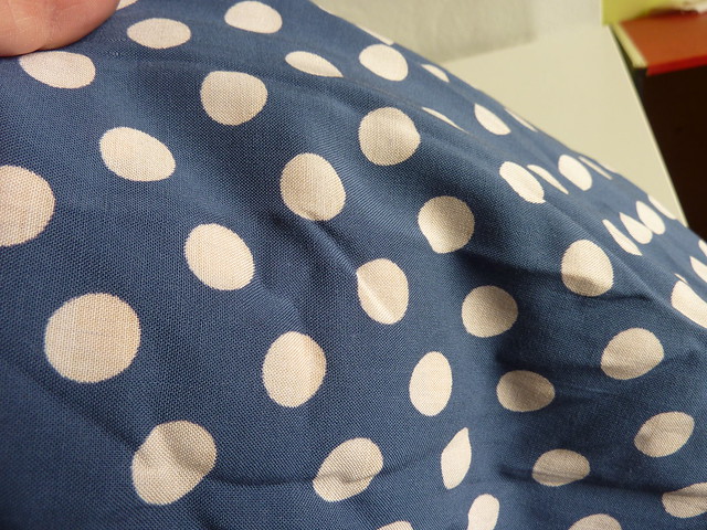 Petrol blue with dark cream polka dots fabric