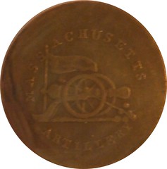 Massachusetts Artillery button struck on 1802 Large Cent