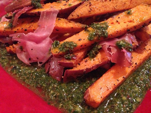 Roasted Sweet Potatoes with Speck and Chimichurri Derek