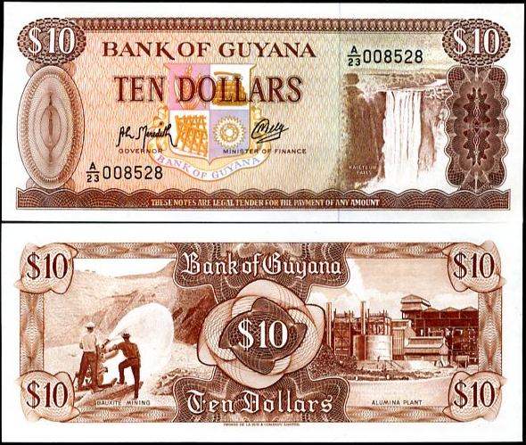 10 Dollars Guyana 1966-92, Pick 23