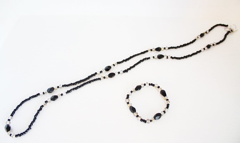 black and smoke beaded necklace-bracelet