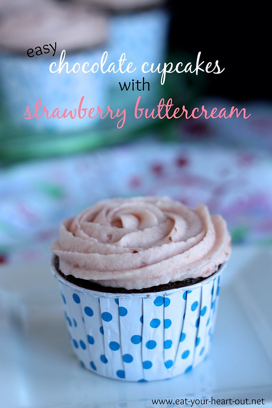 chocolate cupcakes with strawberry buttercream