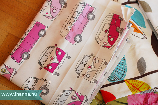 Campervans Curtain Fabric Pink