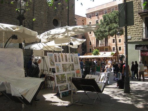 Painters and artists in Plaça del Pi. From Foodie Finds: Exploring Barcelona, One Bite at a Time