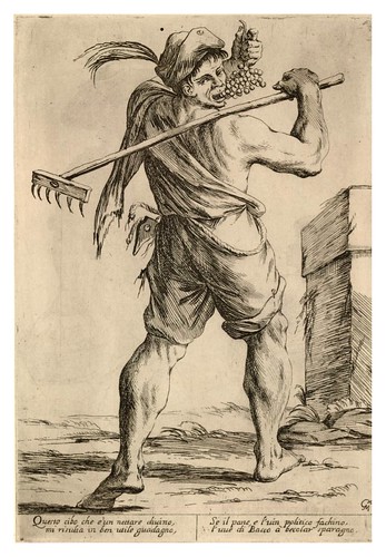 002- Campesino con un rastrillo comiendo uvas- 1660-Giuseppe Maria Mitelli--© Trustees of the British Museum