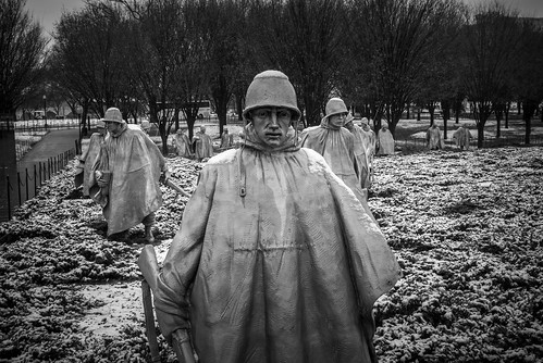Snow was the most apparent at the Korean War Memorial and somehow the most appropriate.
