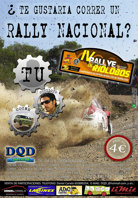 Se busca piloto para correr el nacional de tierra gratis, interesados probar suerte. IV Rallye de Tierra de Villalobos 2013
