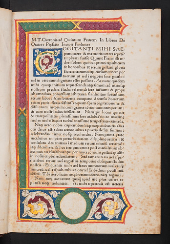 Decorated and illuminated page in Cicero, Marcus Tullius: De oratore