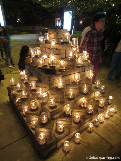 A pyramid of candles in Ciudad del Rio