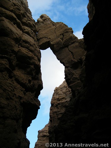 A rock overhangs The Slot, Anza-Borrego Desert State Park, California