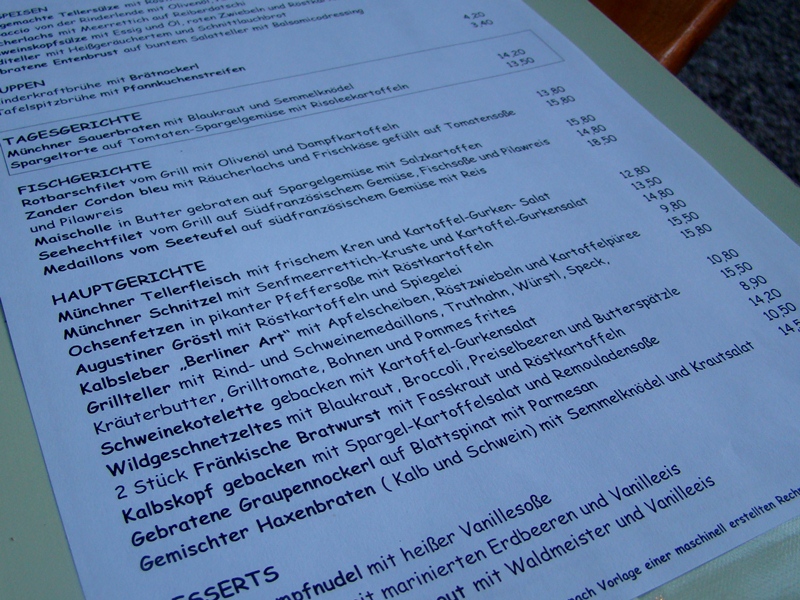 German menu